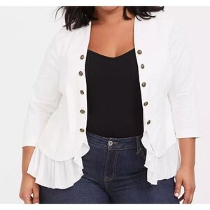 TORRID Foxglove White Twill Peplum Military Jacket Size 1X (14 16)